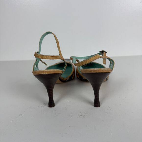 Audley London Multicolor Embossed Square Toe Pumps Ankle Strap Leather 40 US 9.5 - Picture 4 of 8